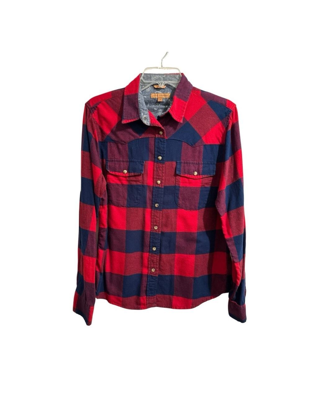 Jacks Girlfriend Flannel Plaid Shirt Womens S Red Roll Tab Button Long Sleeve